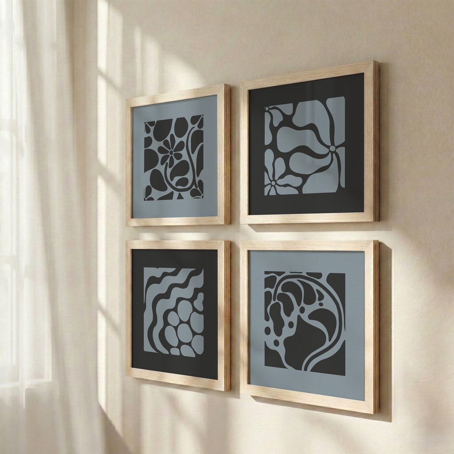 Modern Monochrome Abstract Wall Frames Set of 4