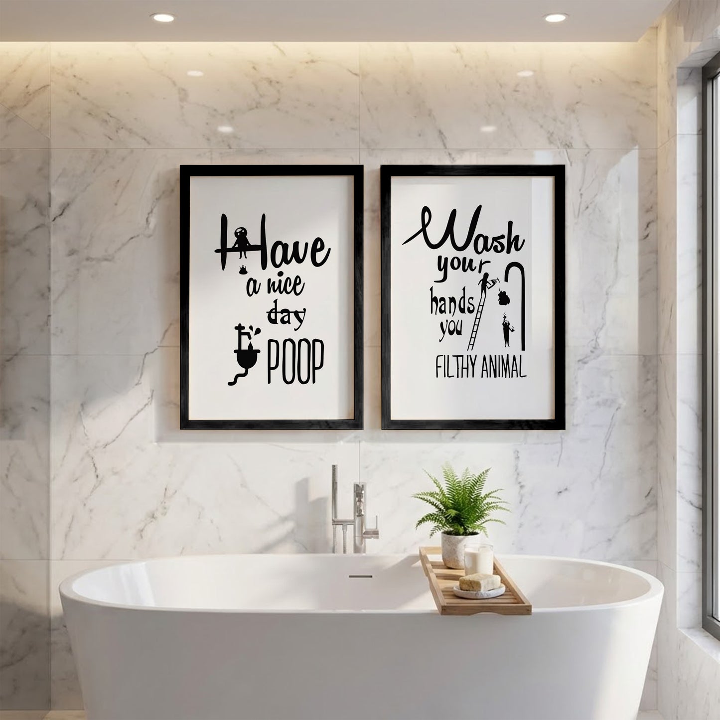 Funny Bathroom Quotes Wall Frames Set of 2