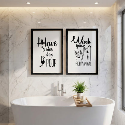 Funny Bathroom Quotes Wall Frames Set of 2