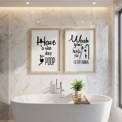 Funny Bathroom Quotes Wall Frames Set of 2