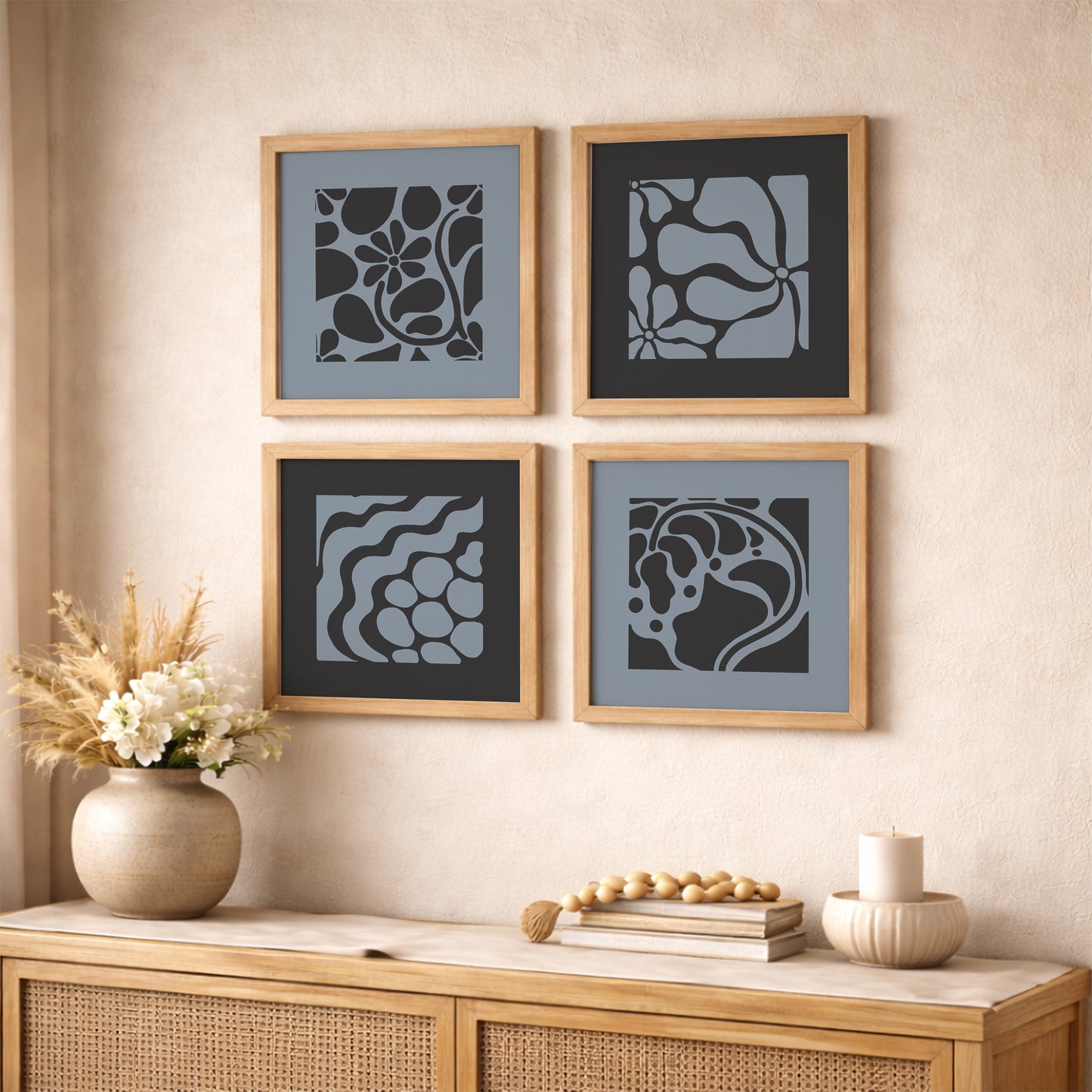 Modern Monochrome Abstract Wall Frames Set of 4