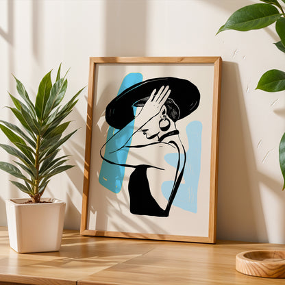Abstract Lady in Hat Framed Wall Art Print