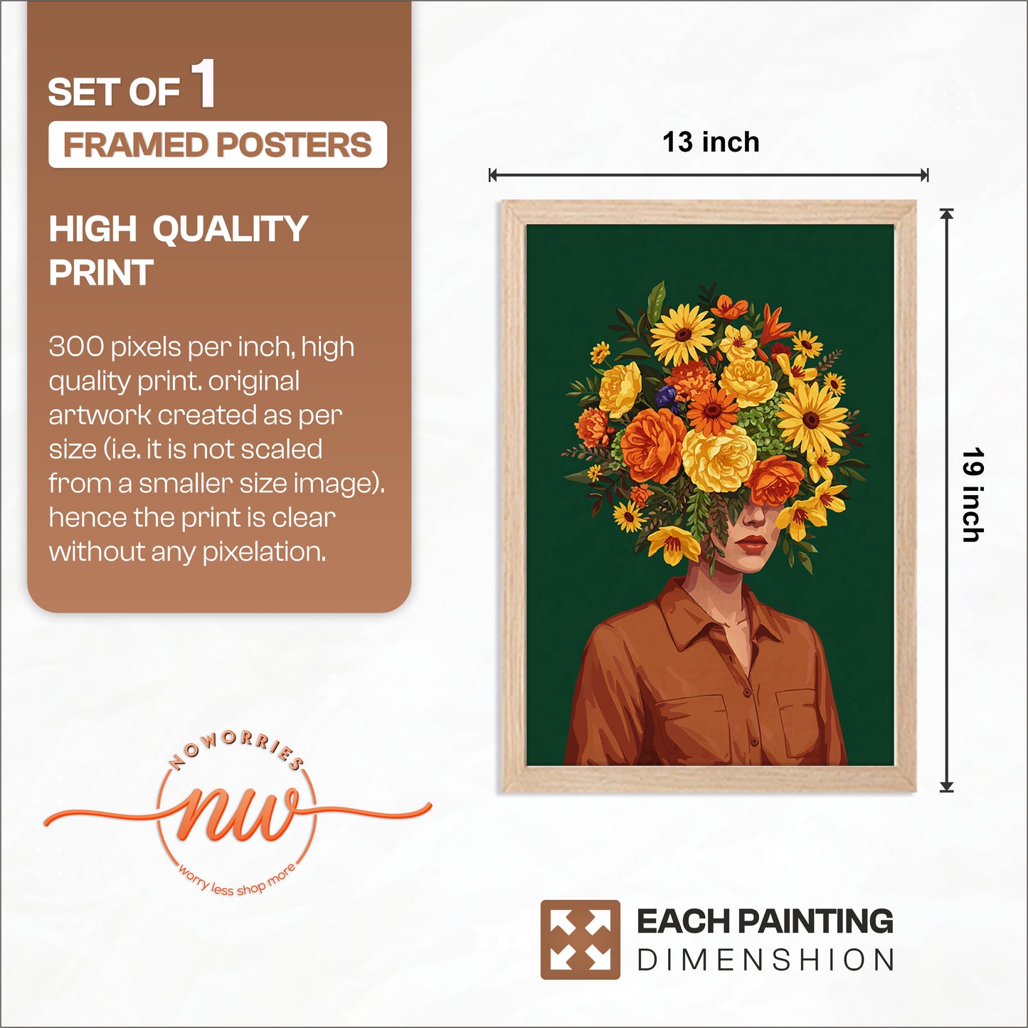 Floral Portrait Abstract Framed Wall Art Print
