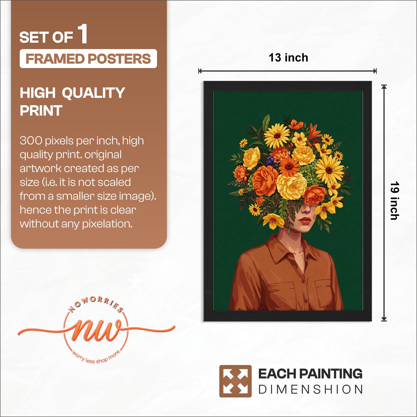 Floral Portrait Abstract Framed Wall Art Print