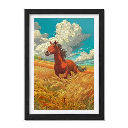 Wild Stallion in Wheatfields Wall Frame Set