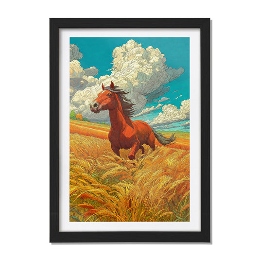Wild Stallion in Wheatfields Wall Frame Set