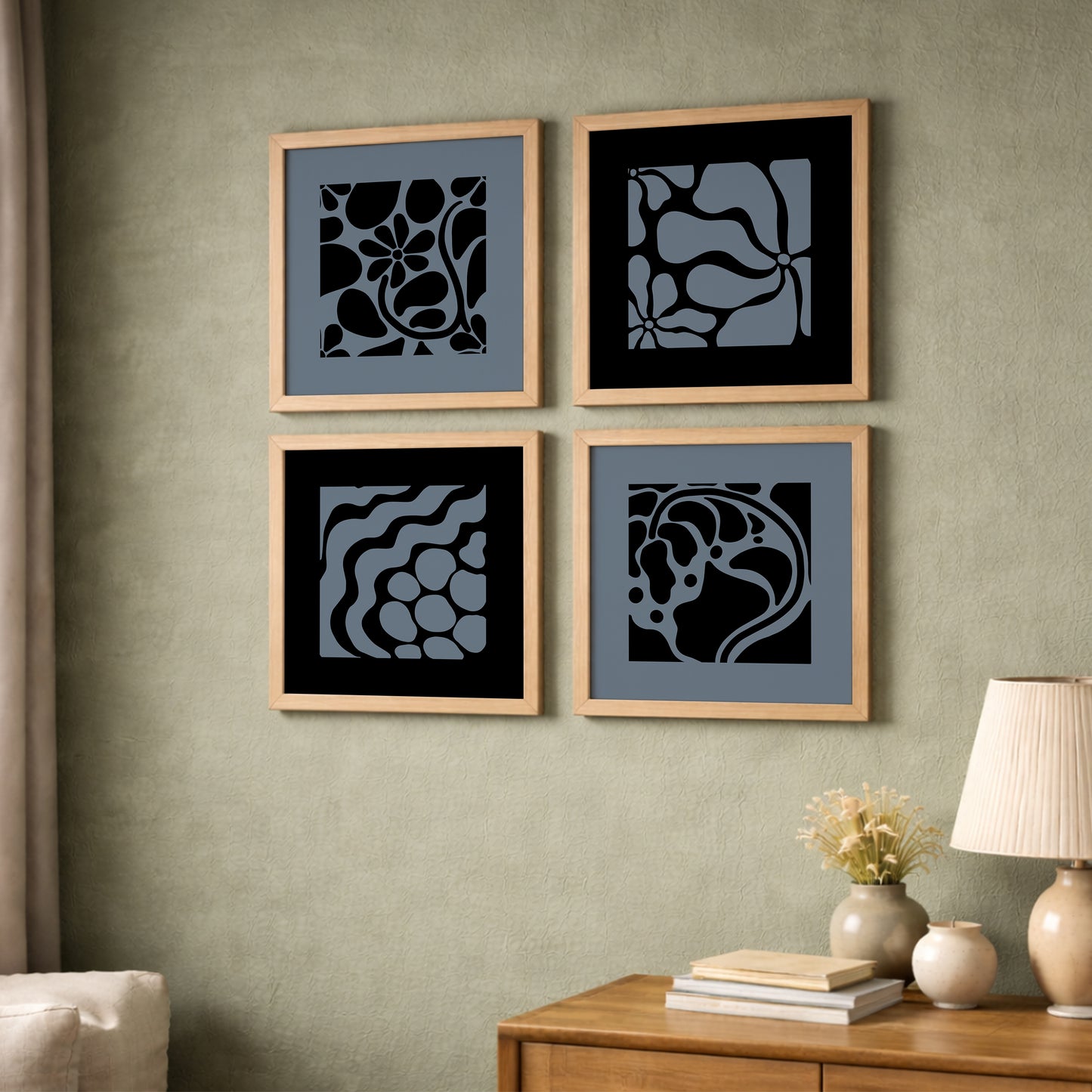 Modern Monochrome Abstract Wall Frames Set of 4