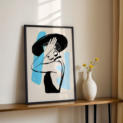 Abstract Lady in Hat Framed Wall Art Print