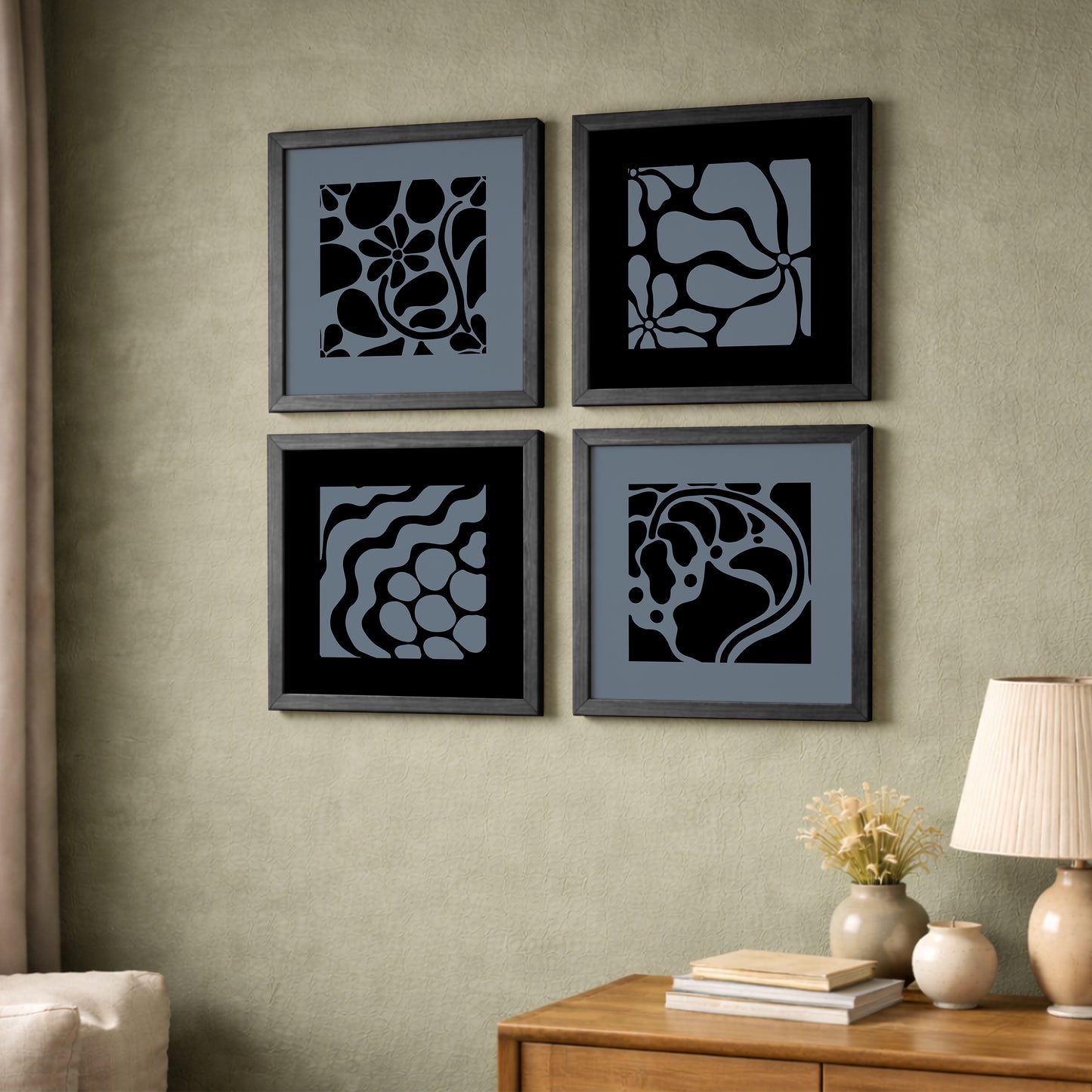 Modern Monochrome Abstract Wall Frames Set of 4
