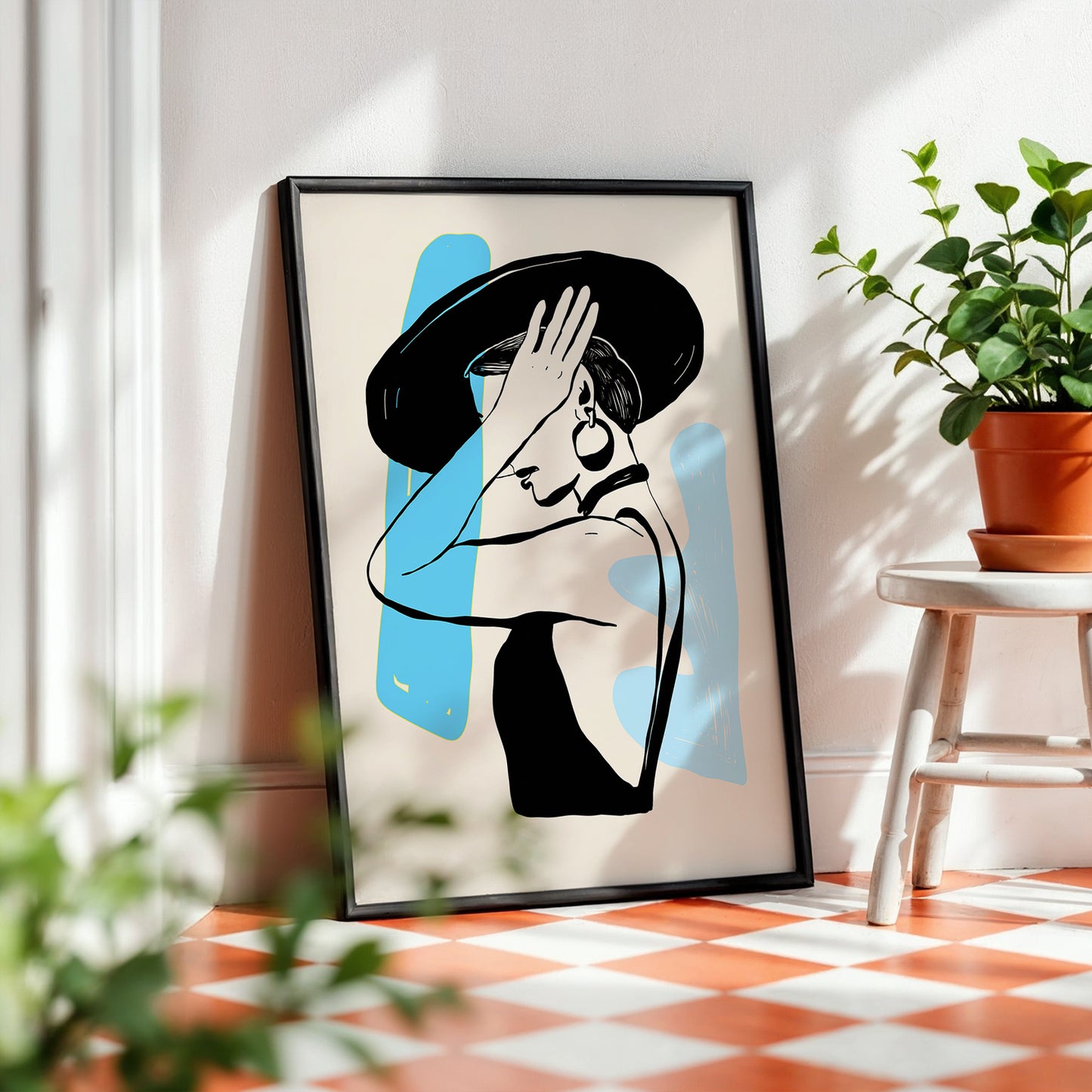 Abstract Lady in Hat Framed Wall Art Print
