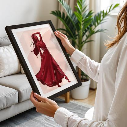 Crimson Elegance Woman Fashion Framed Wall Art