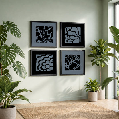 Modern Monochrome Abstract Wall Frames Set of 4