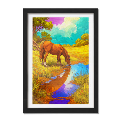 Horse by the Meadow Stream Wall Frame