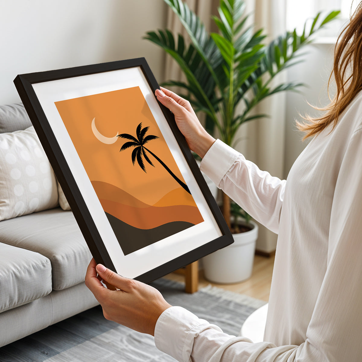 Boho Desert Palm Moon Minimalist Wall Art