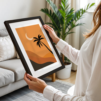 Boho Desert Palm Moon Minimalist Wall Art