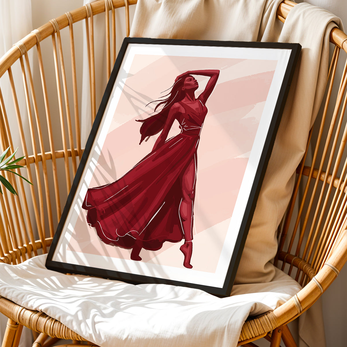 Crimson Elegance Woman Fashion Framed Wall Art