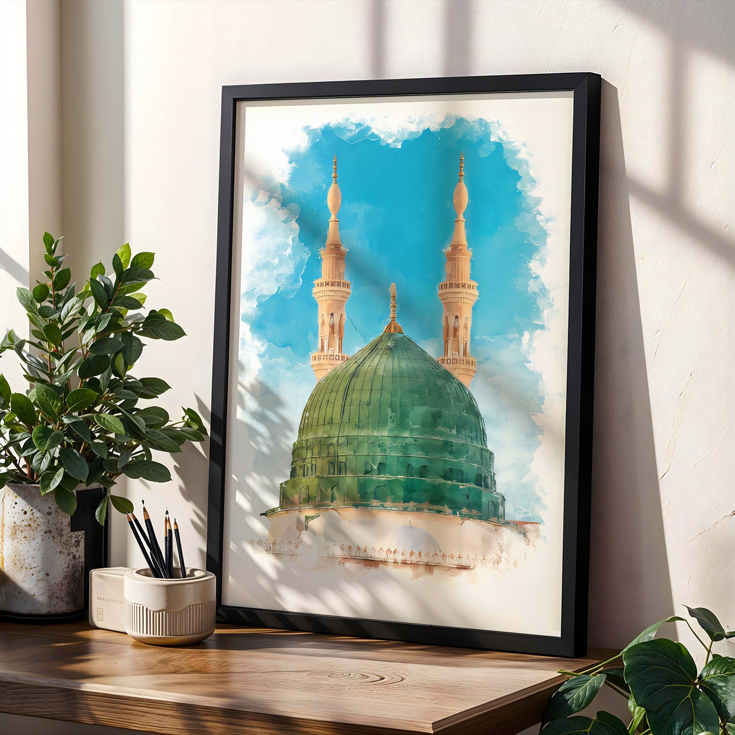 Masjid An-Nabawi Green Dome Islamic Wall Art