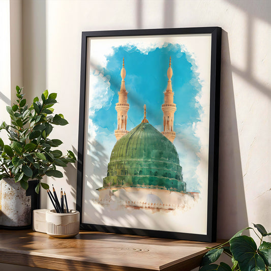Masjid An-Nabawi Green Dome Islamic Wall Art