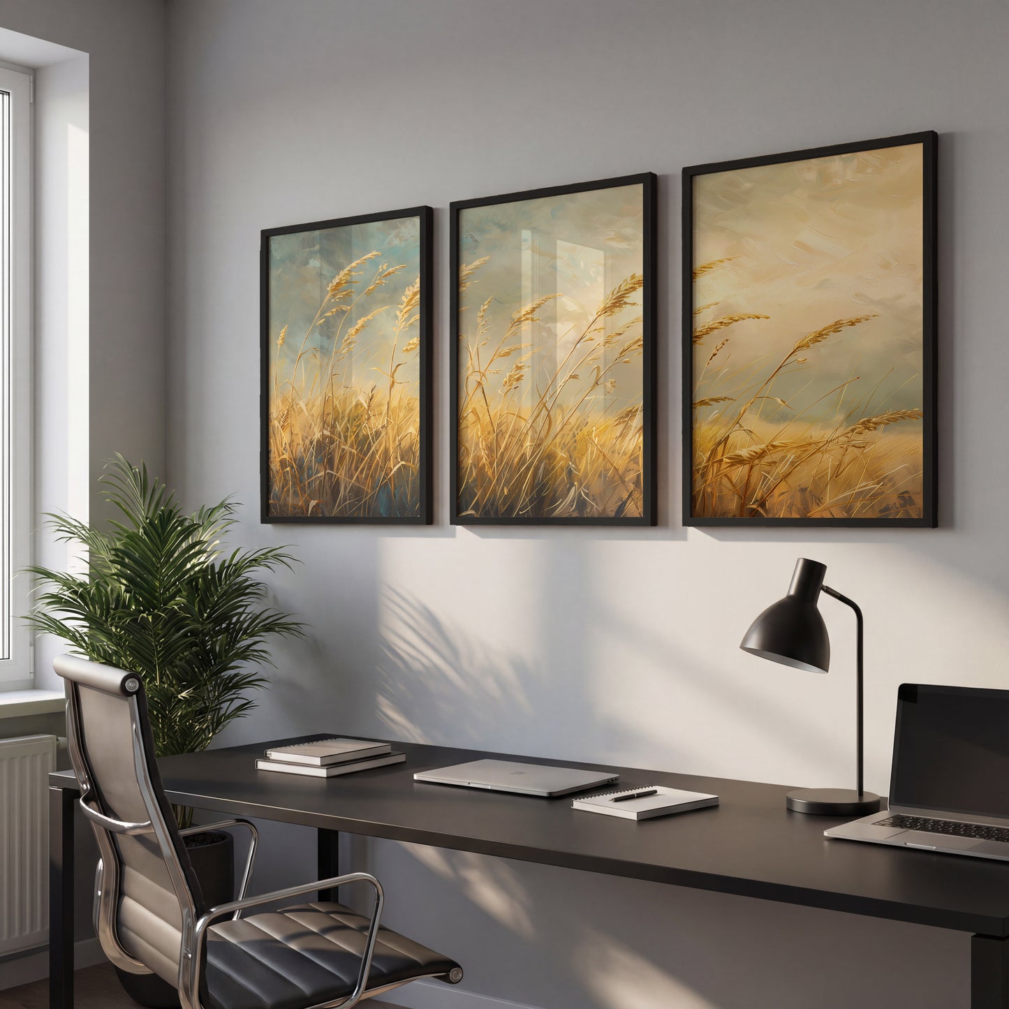 Golden Wheat Field Wall Art Frames Set of 3