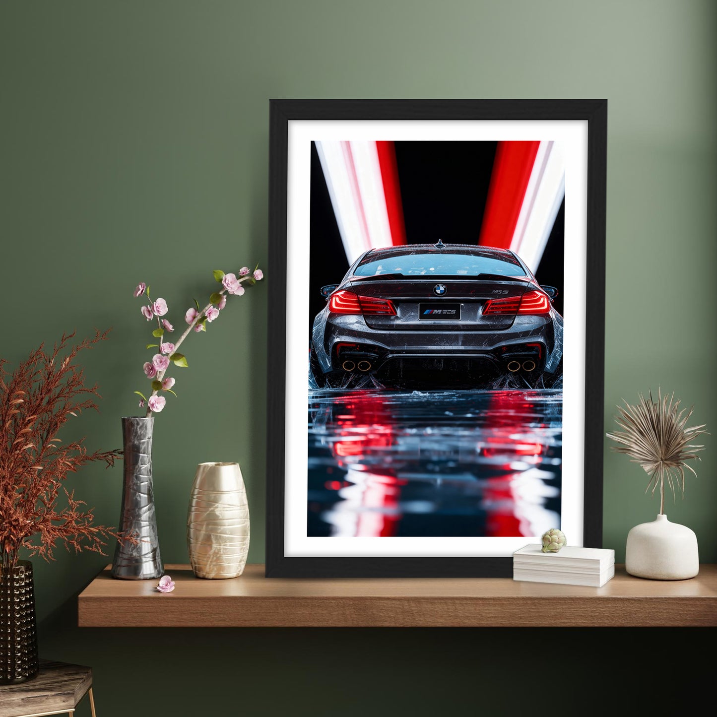 BMW M5 Rear Light Trails Wall Frame