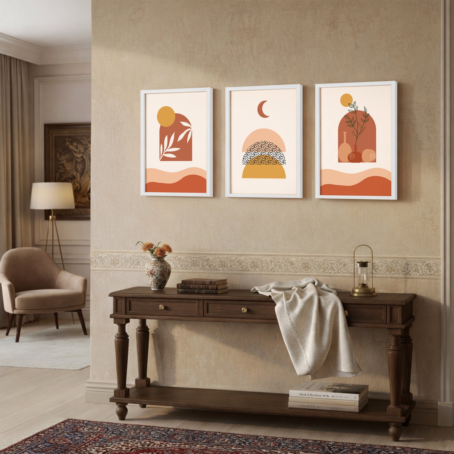 Boho Abstract Sunset Wall Frame Set of 3