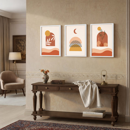Boho Abstract Sunset Wall Frame Set of 3