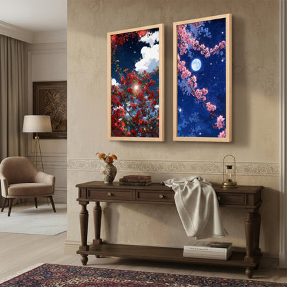 Moonlit Sakura Blossom Wall Frame Set of 2