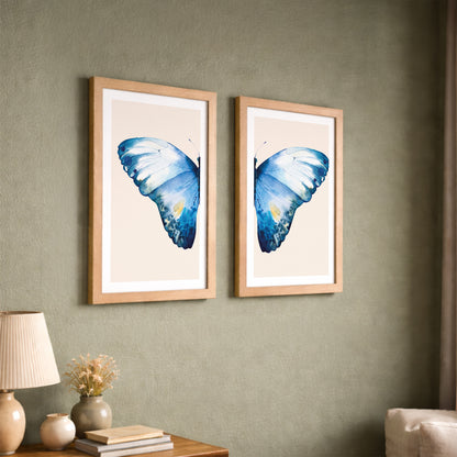 Blue Butterfly Botanical Wall Art Set of 2