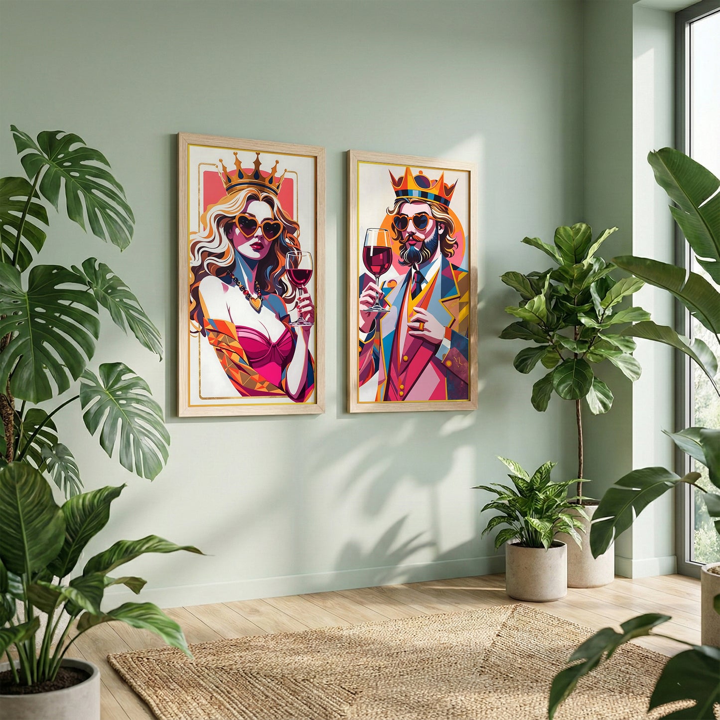 Royal Wine Couple Wall Frame Set Set of 2