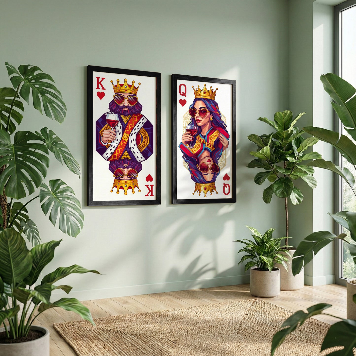 King & Queen Card Art Wall Frame Set of 2