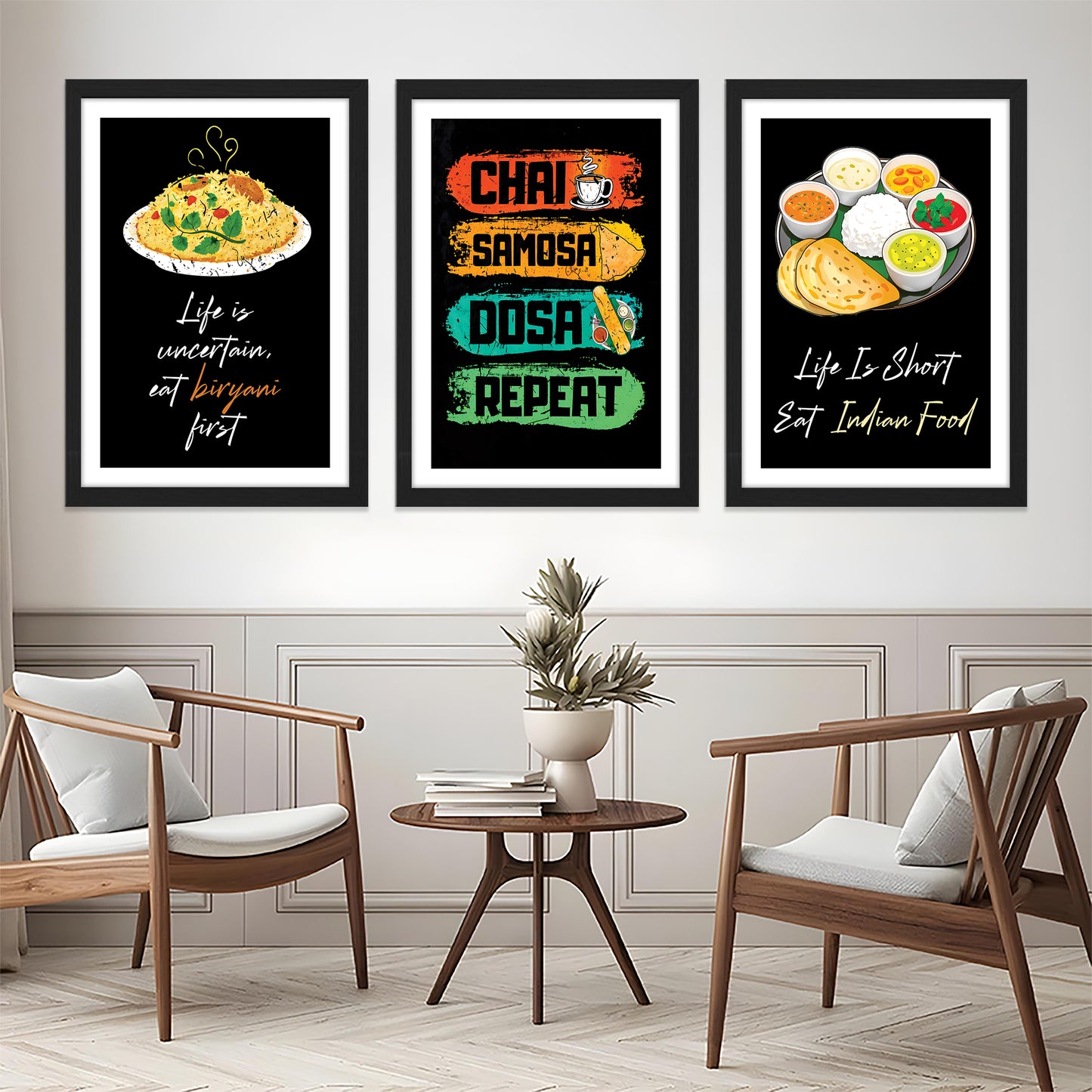 Indian Food Quote Framed Wall Art Set of 3