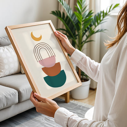Boho Rainbow Moon Wall Art