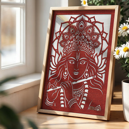 Krishna Pinewood Laser wall Art