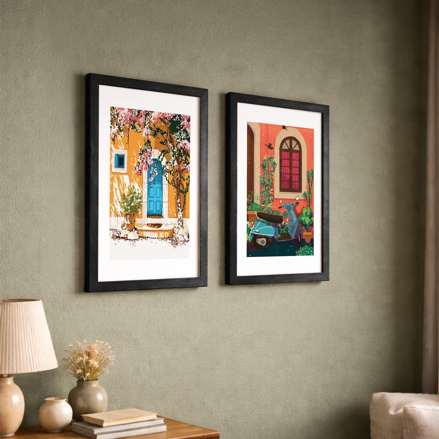 Mediterranean Street Art Wall Frame Set of 2