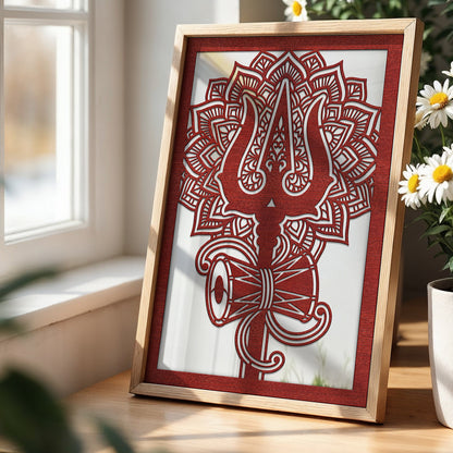 Shiva Trishul Pinewood Laser wall Art