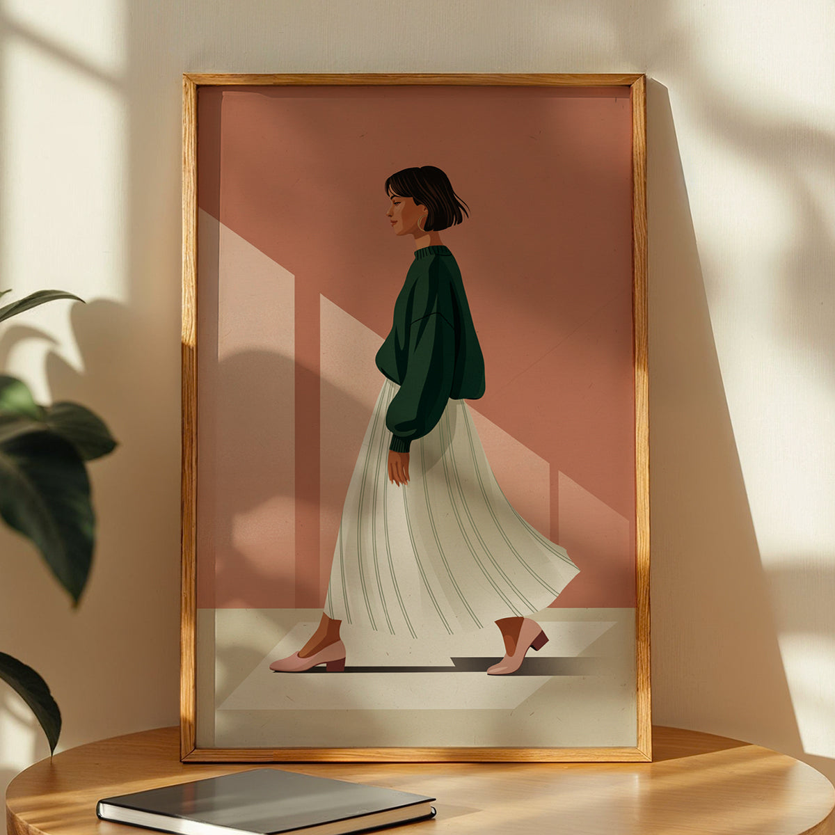 Minimalist Walking Woman Framed Wall Art