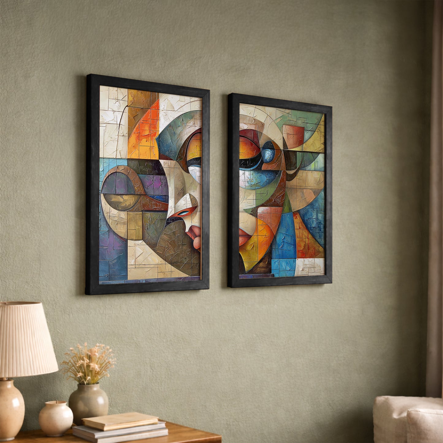 Abstract Cubist Faces Wall Art Set