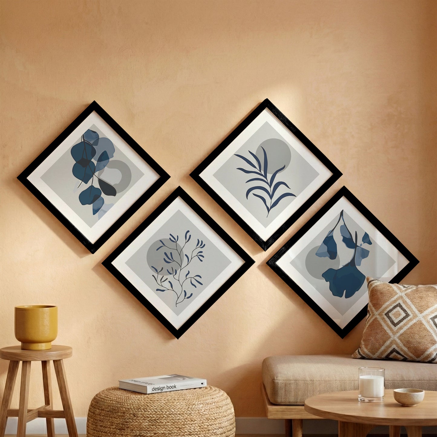 Minimal Blue Botanical Wall Frame Set of 4