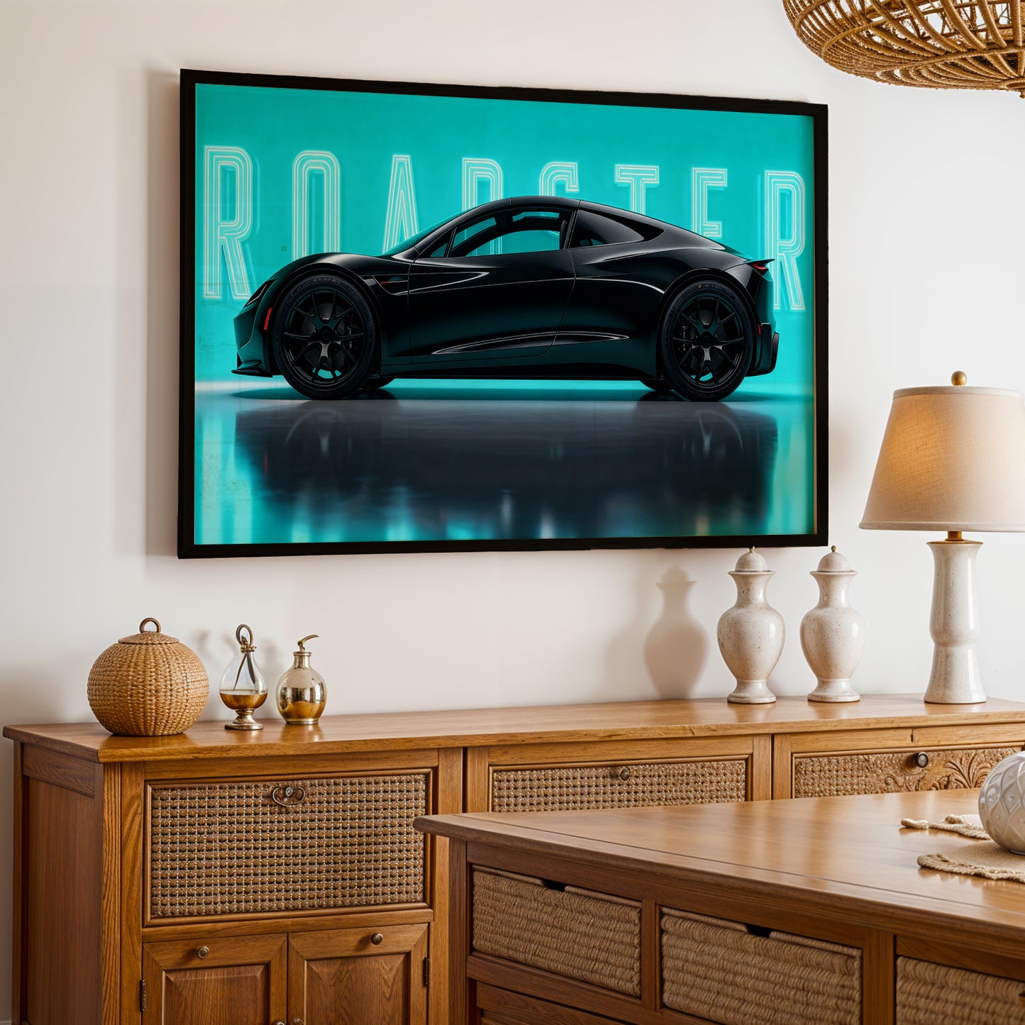 Tesla Roadster Neon Edition Wall Frame