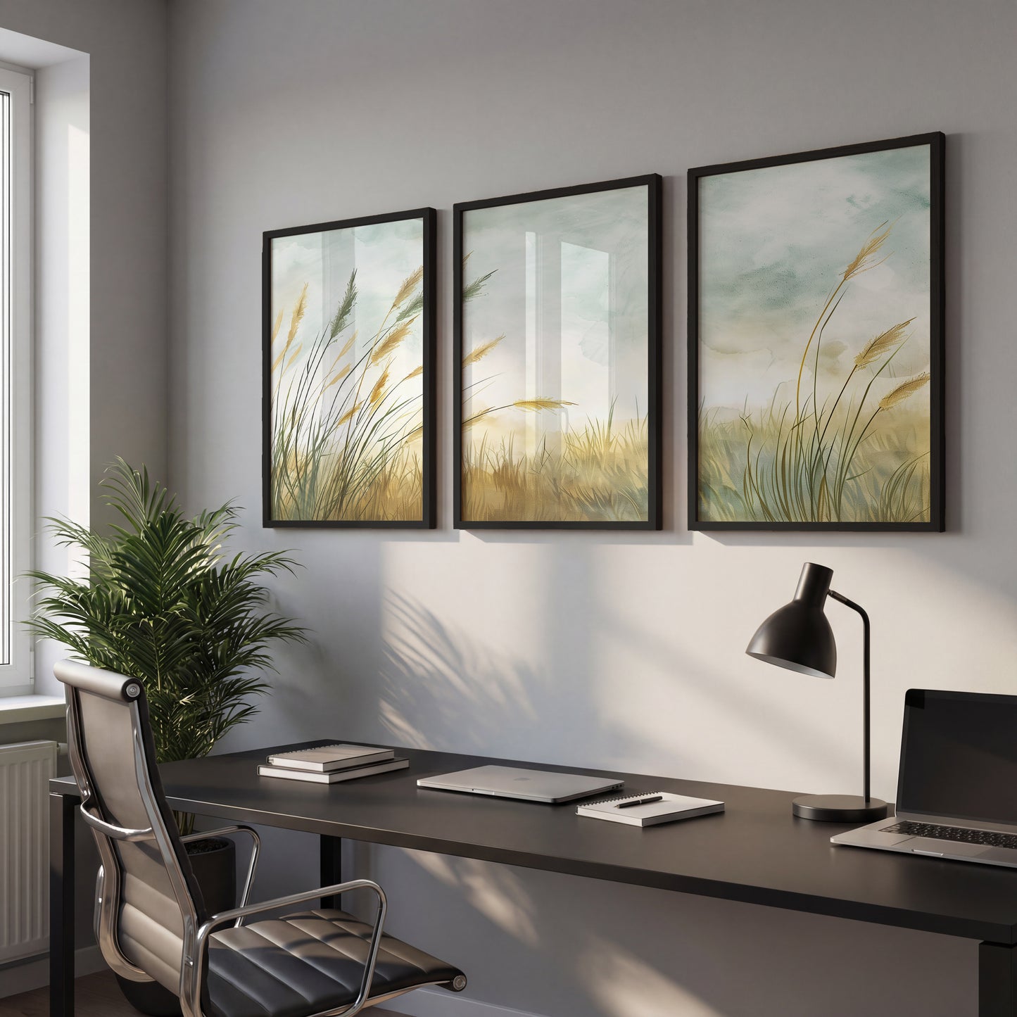 Minimalist Pampas Grass Botanical Wall Art Set of 3