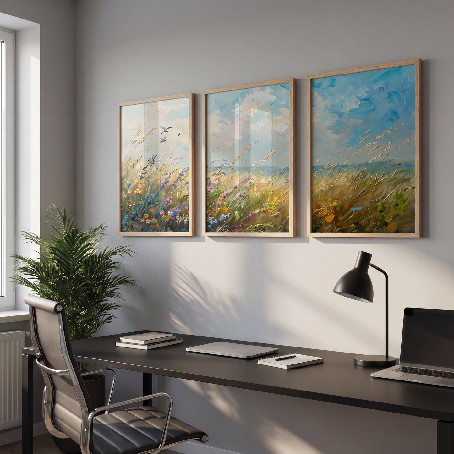 Wildflower Meadow Landscape Wall Art Set of 3