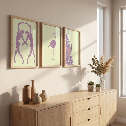 Pastel Flamingo Wall Frames Set of 3