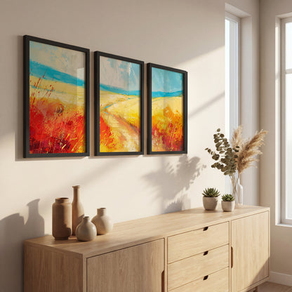 Abstract Coastal Landscape Framed Posters Set of 3