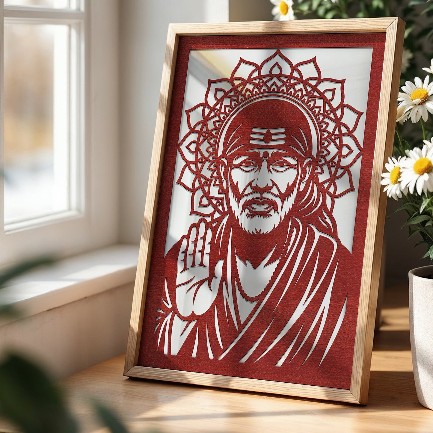 Sai Baba Pinewood Laser wall Art