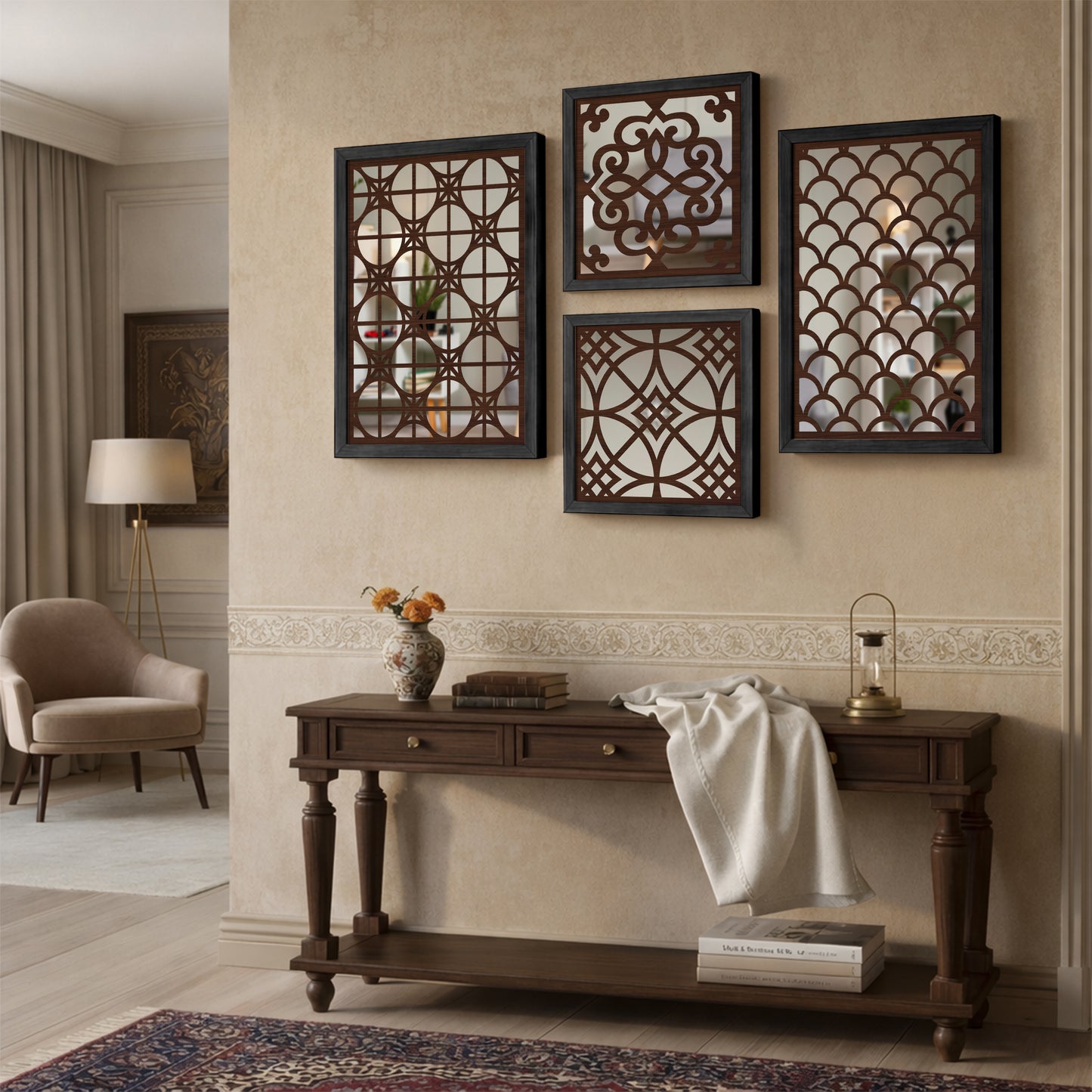 Blush Arabesque Mirror Art Set of 4