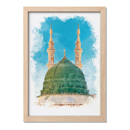 Masjid An-Nabawi Green Dome Islamic Wall Art