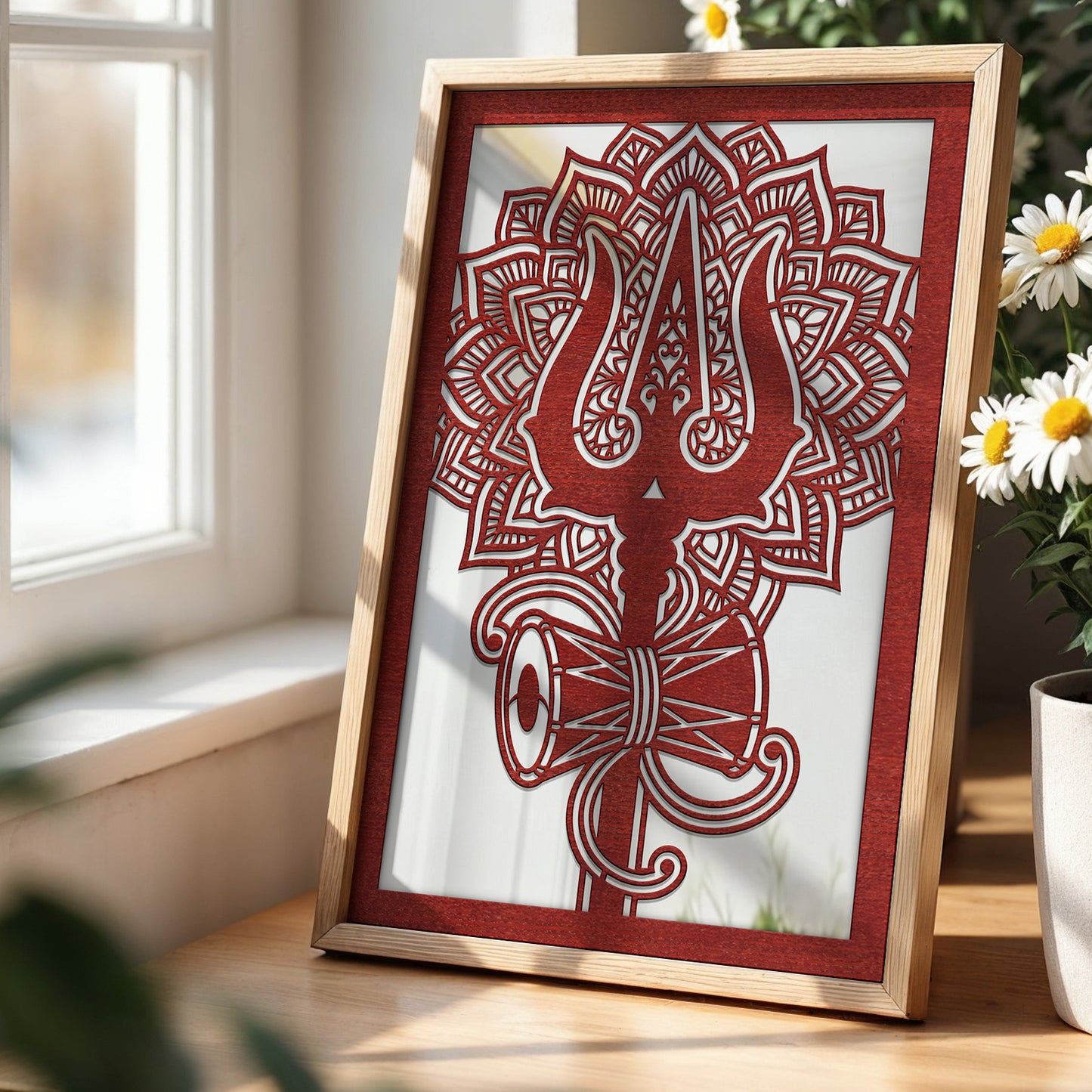 Trishul Shiva Framed Mirror Art Set of 1