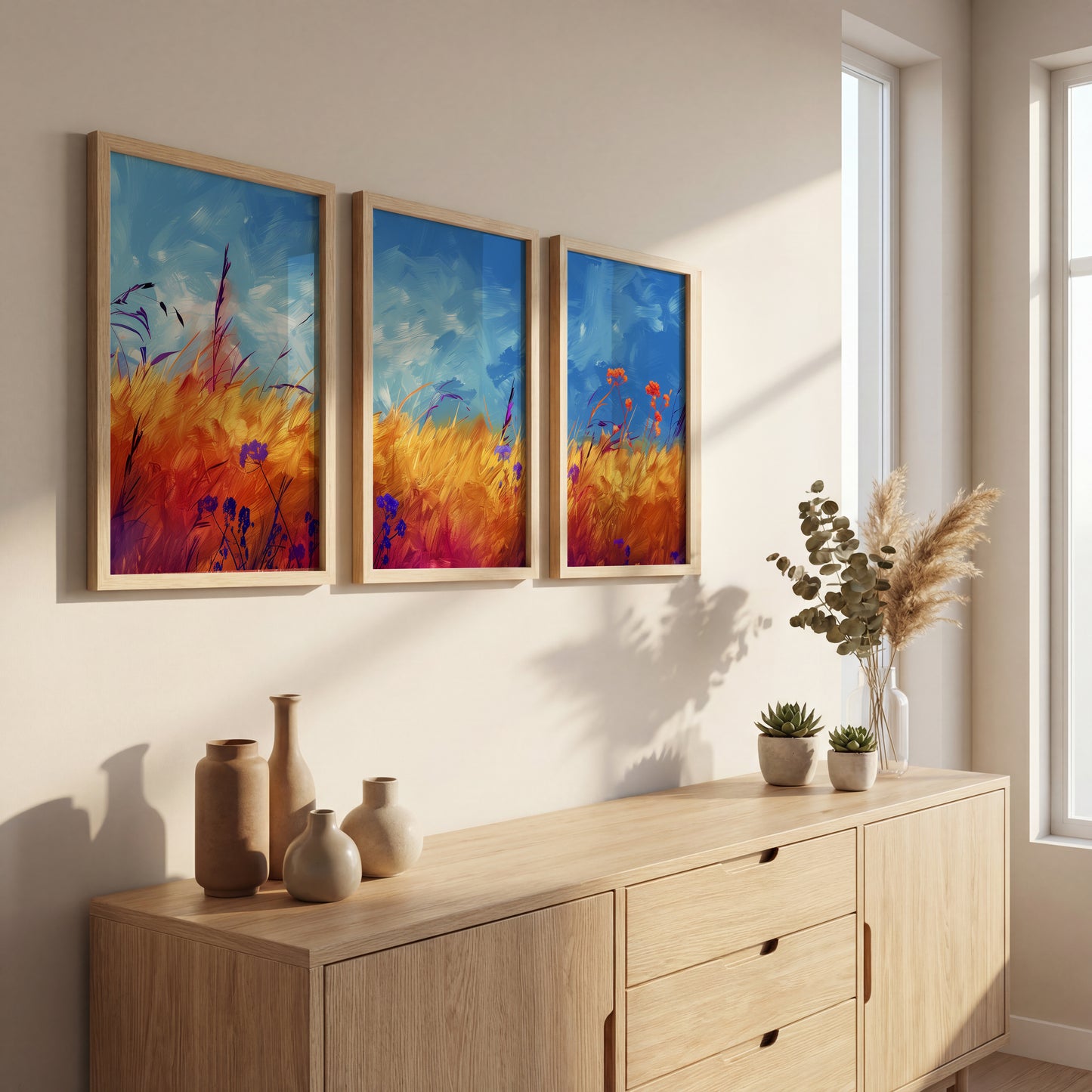 Golden Meadow Landscape Wall Frames Set of 3