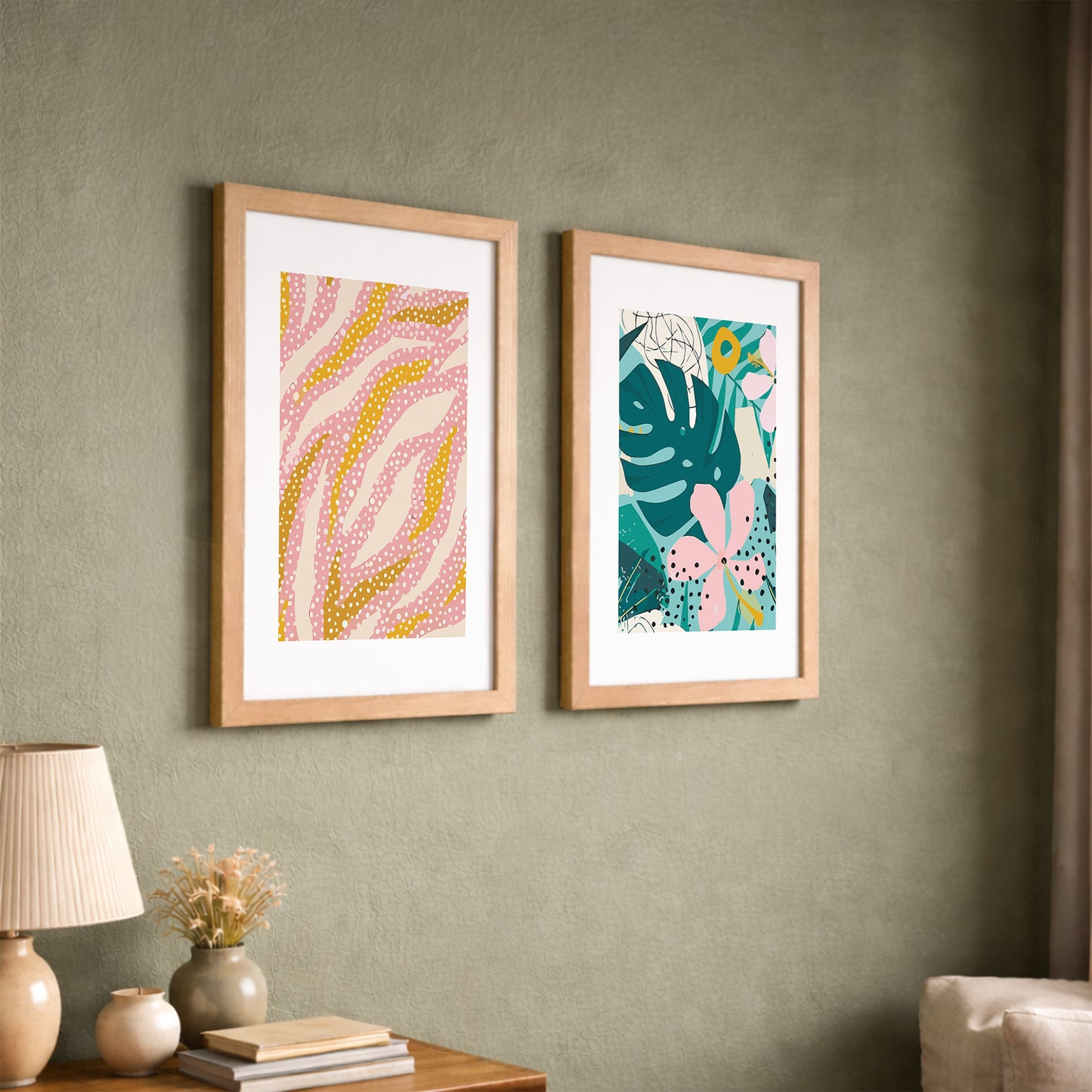 Modern Abstract Botanical Wall Frame Set of 2