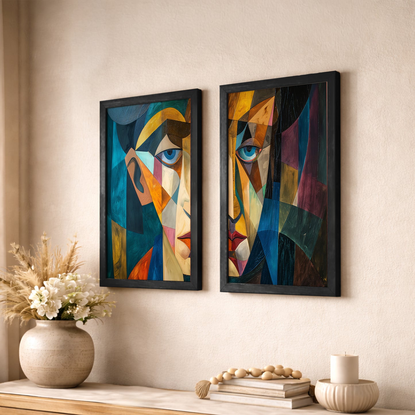 Modern Cubist Portrait Poster Set of 2